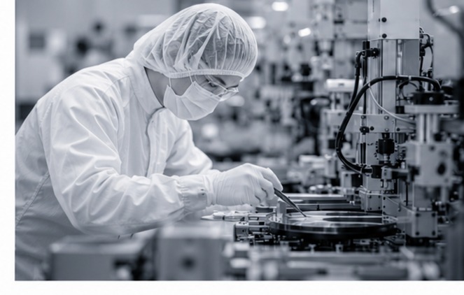 Technician working with precision manufacturing equipment